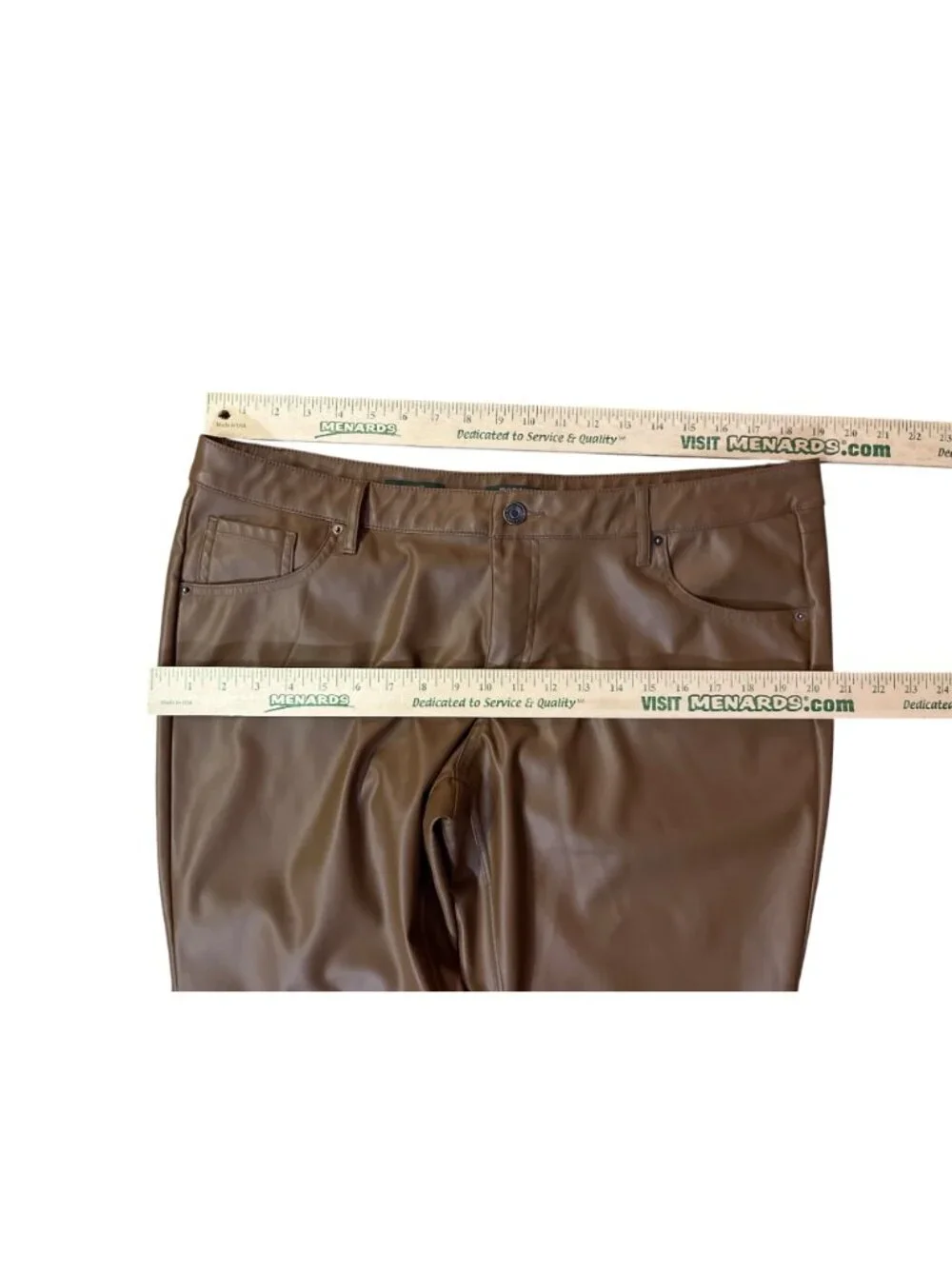Wild Fable Faux Leather Flare Pants Womens 16 Brown Low Rise Leather Used - Picture 9 of 13